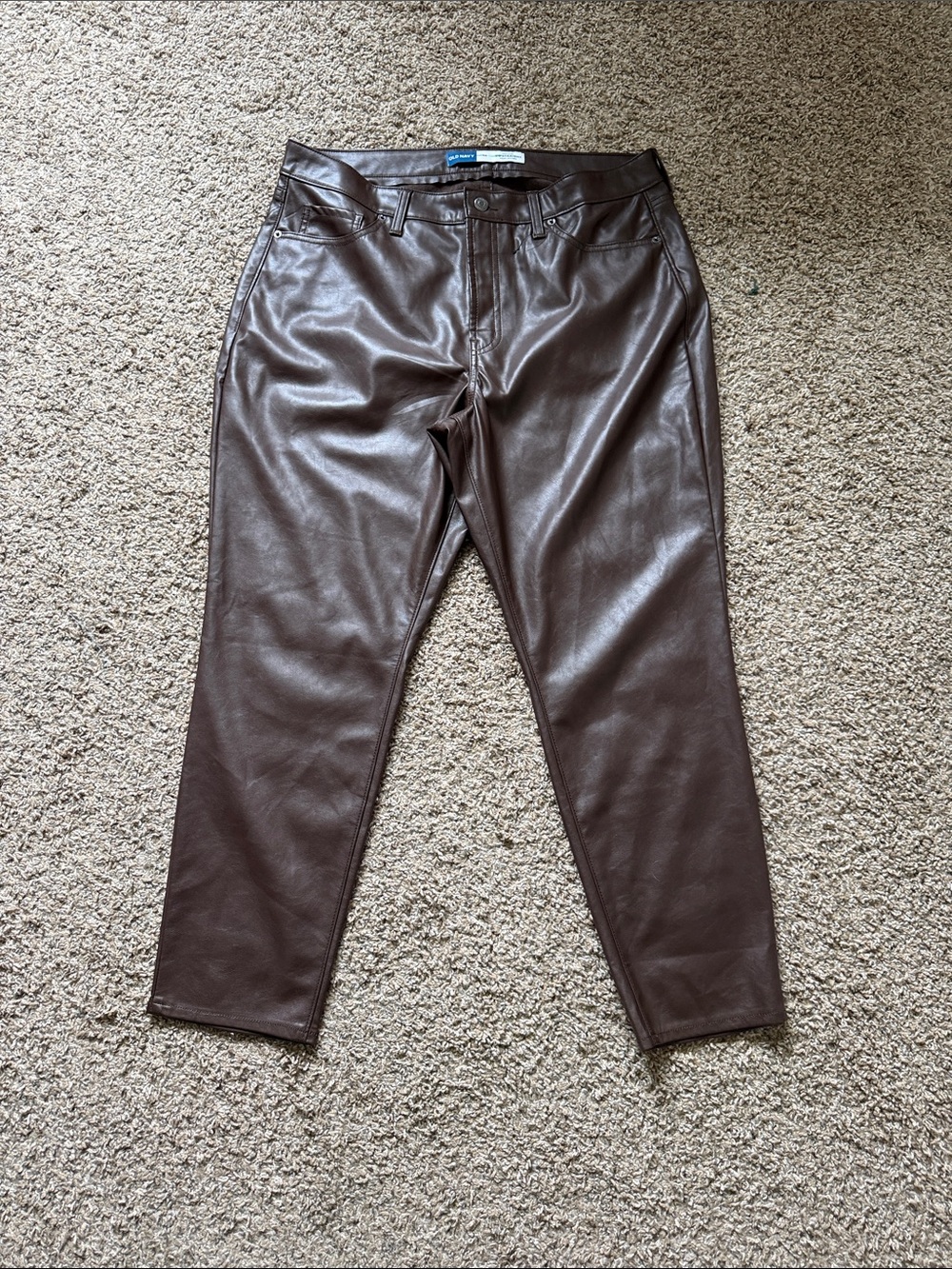 Old Navy Women's Faux Leather OG High Rise Straight Leg Pants in Dark Brown